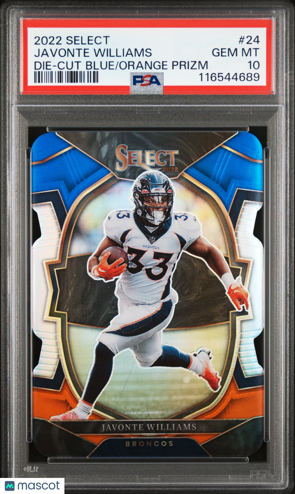 2022 Panini Select Javonte Williams #24 Die Cut Blue Orange Prizm PSA 10