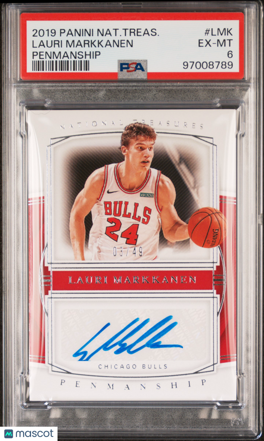 2019 Panini National Treasures Penmanship Lauri Markkanen #LMK PSA 6