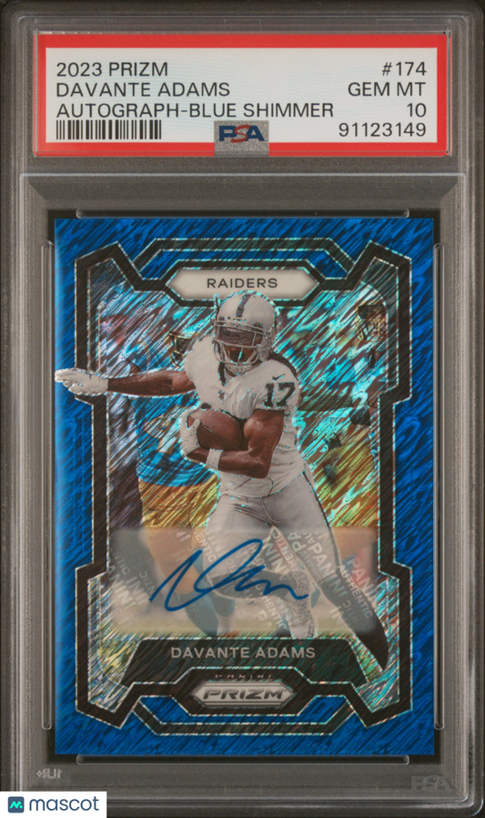 2023 Panini Prizm Davante Adams #174 Autograph Blue Shimmer PSA 10