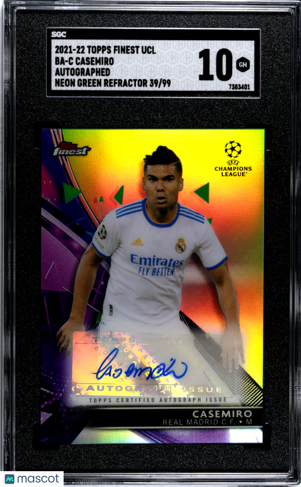 2021 Topps Finest Ucl Casemiro #BA-C Autograph Neon Green Refractor 99 SGC 10