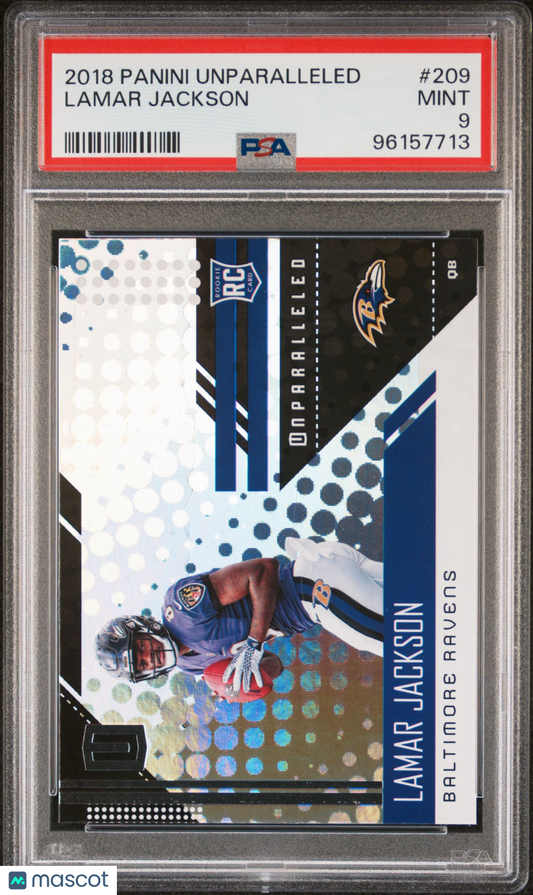 2018 Panini Unparalleled Lamar Jackson #209 RC PSA 9