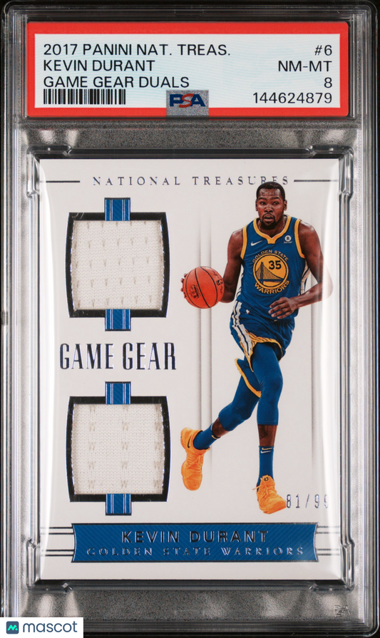 2017 Panini National Treasures Game Gear Duals Kevin Durant #6 PSA 8