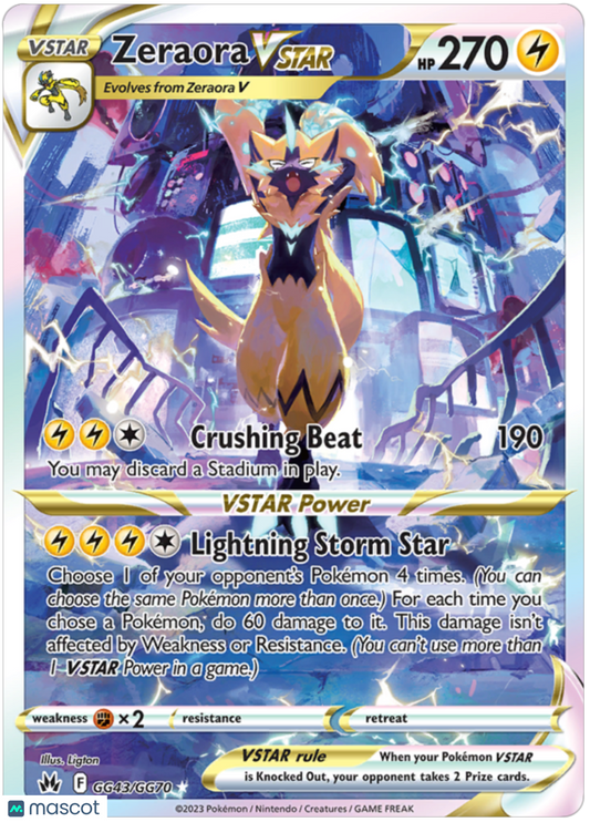 2023 Pokemon Crown Zenith Zeraora VSTAR #GG43 AGS 10