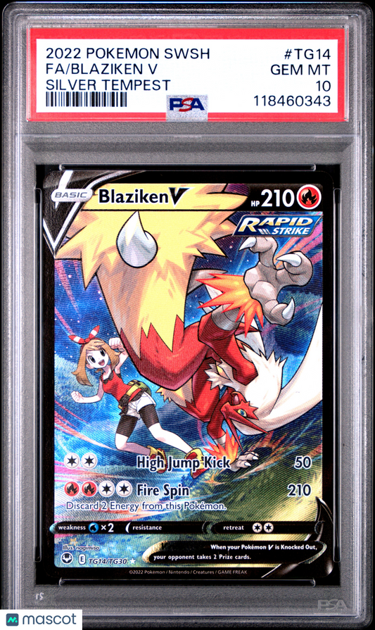 2022 Pokemon Sword & Shield Silver Tempest Blaziken V #TG14 PSA 10