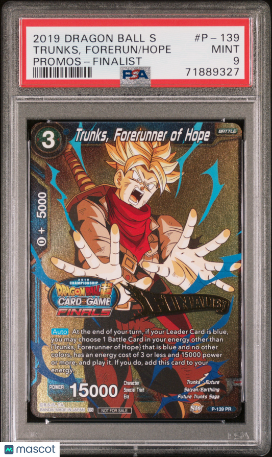 2019 Dragon Ball Super Trunks Forerunner of Hope #P-139 Stamped Finalist PSA 9