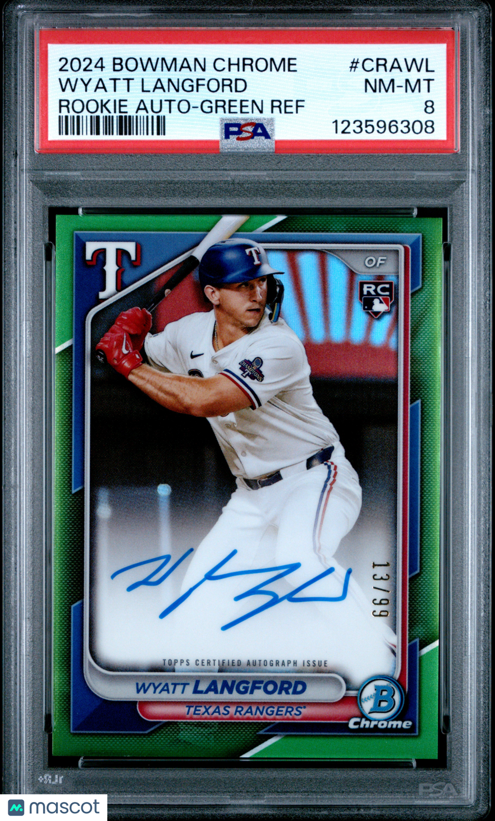 2024 Bowman Chrome Rookie Auto Wyatt Langford #CRAWL Green Ref /99 PSA 8