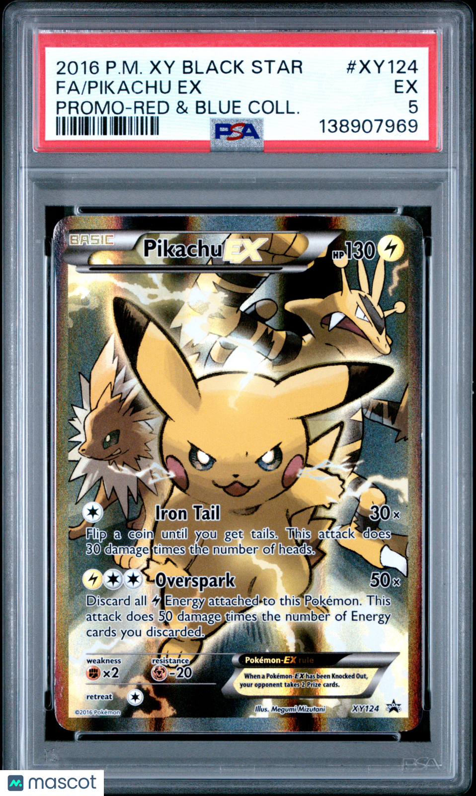2016 Pokemon Xy Black Star Promo Pikachu EX #XY124 Promo-Red & Blue Coll. Fa PSA 5