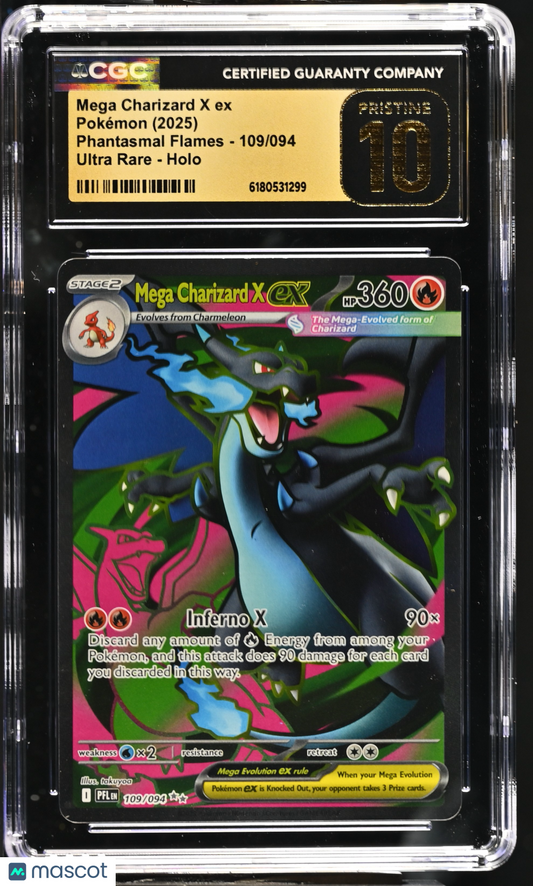 2025 Pokemon Phantasmal Flames Mega Charizard X ex #109/094 Ultra Rare CGC 10