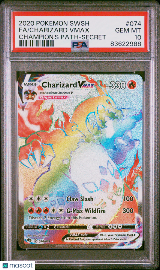 2020 Pokemon Champion's Path Charizard Vmax Fa #074 PSA 10