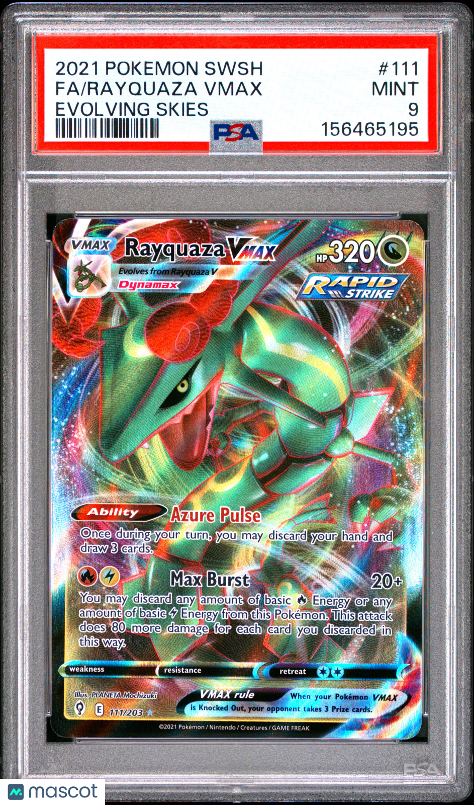 2021 Pokemon Sword & Shield Evolving Skies Rayquaza VMAX #111 PSA 9