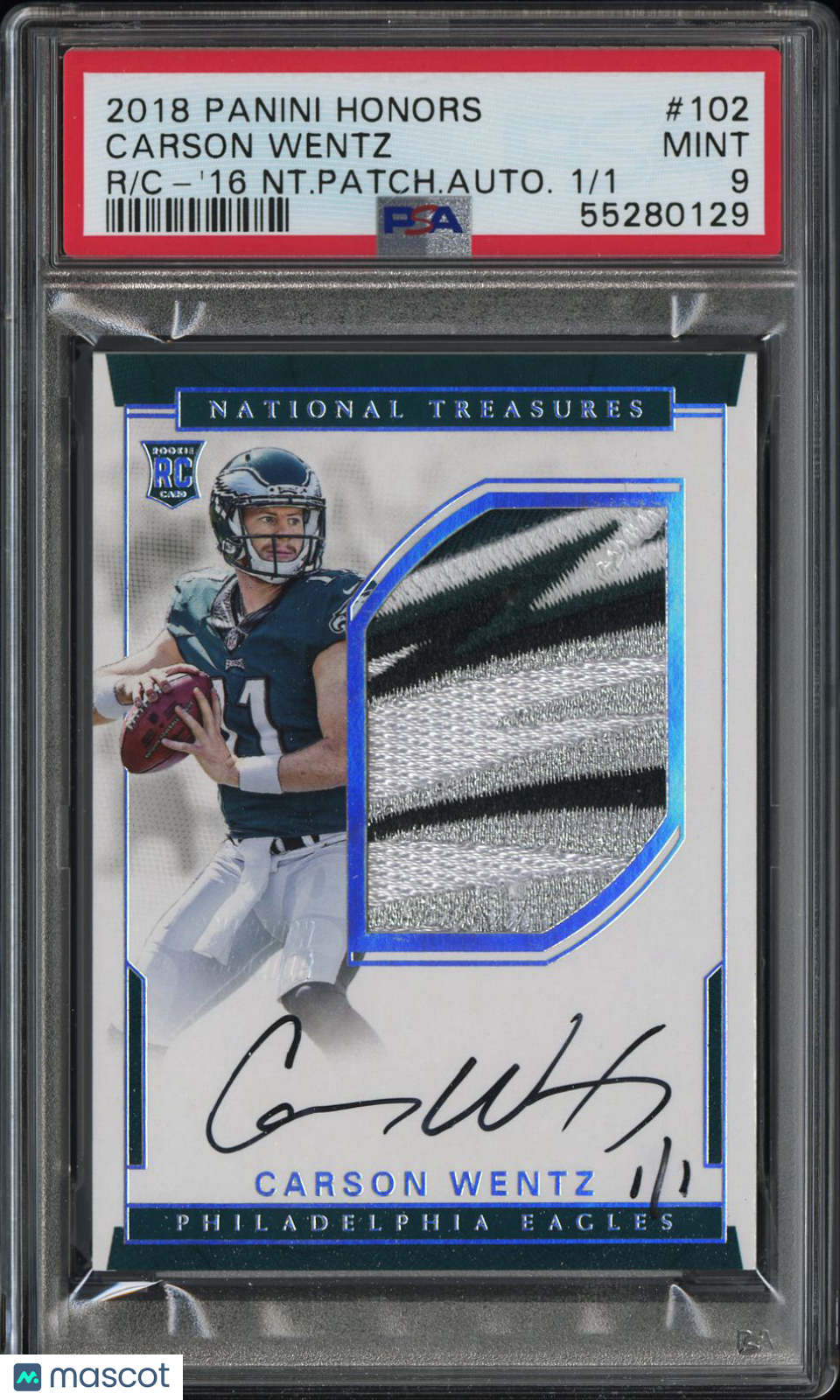 2018 Honors Recollection Collection Carson Wentz Patch Autograph 1/1 PSA 9 RPA