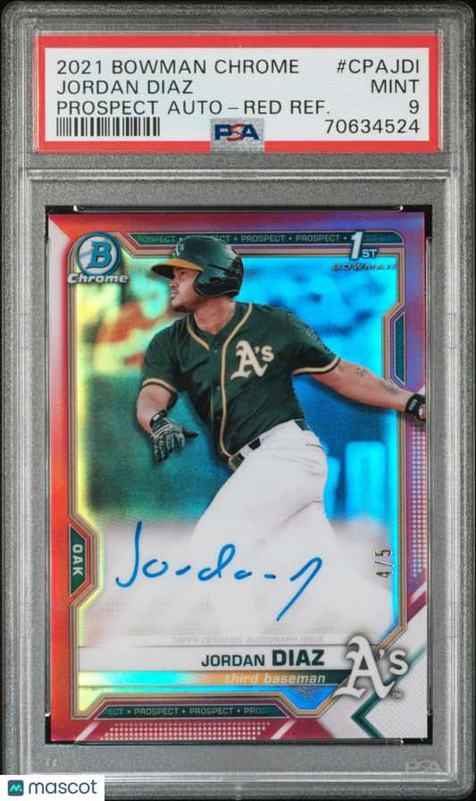 2021 Bowman Chrome Jordan Diaz #CPAJDI Prospect Autographs Red Refractor PSA 9