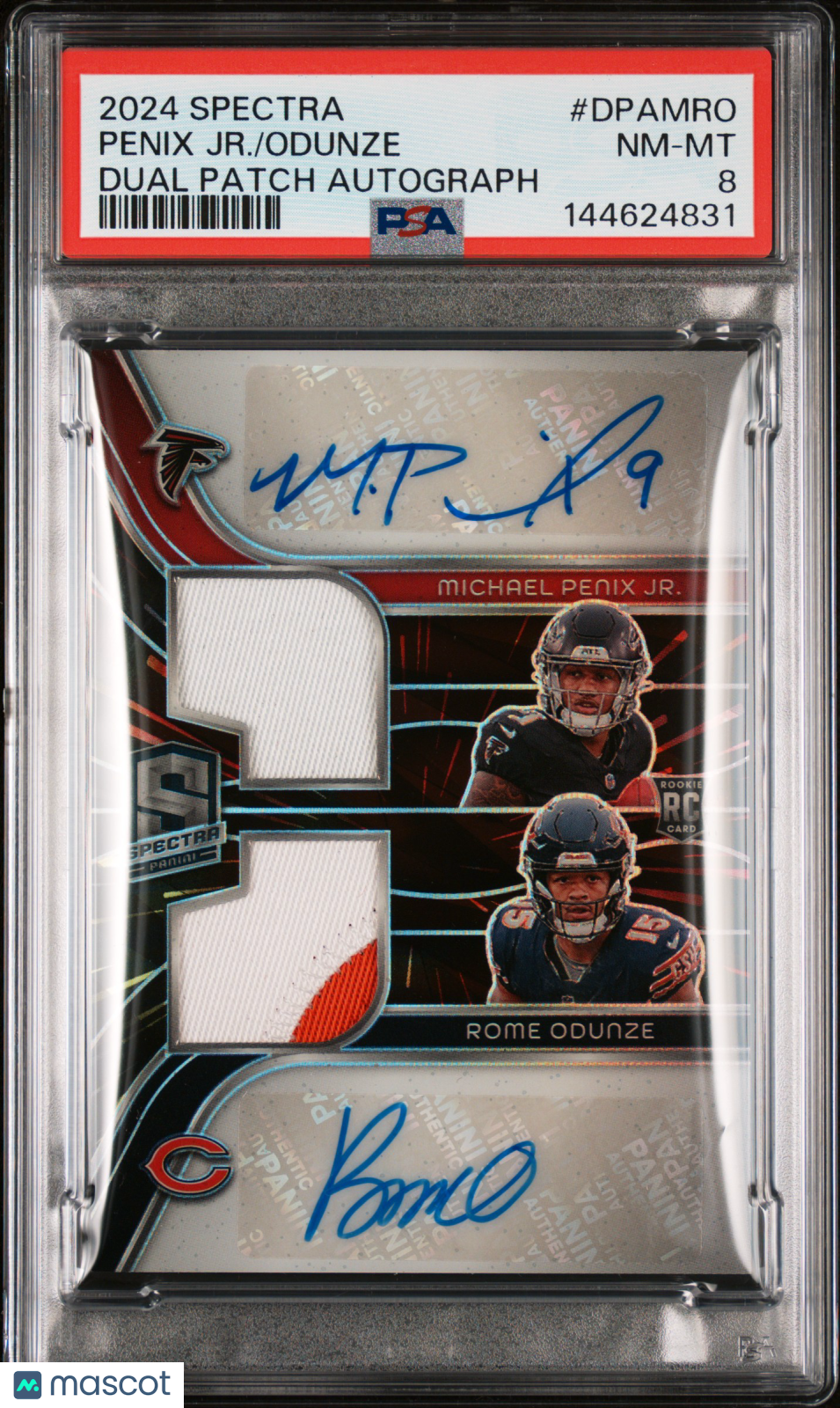 2024 Panini Spectra Dual Patch Autographs Penix JR. Odunze #DPAMRO PSA 8