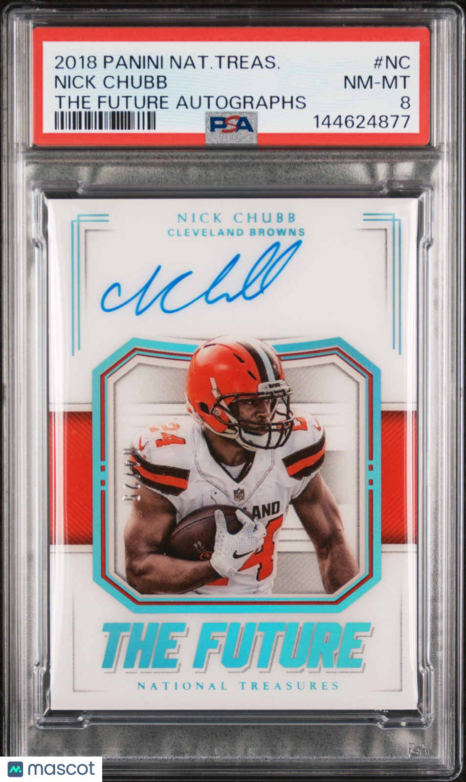 2018 Panini National Treasures The Future Autographs Nick Chubb #NC /25 PSA 8