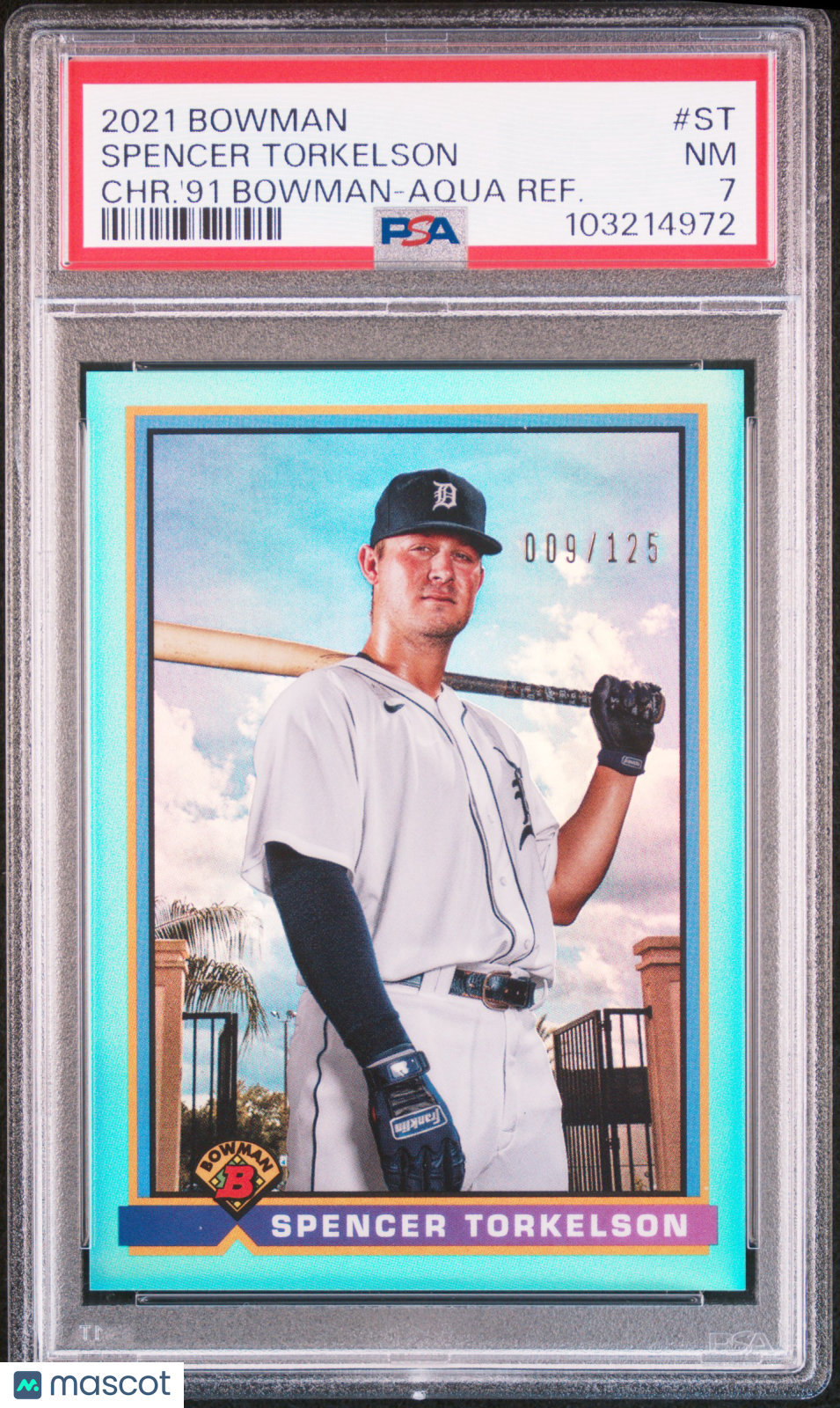 2021 Bowman Chrome 1991 Spencer Torkelson #ST CHR. '91 Aqua Refractor PSA 7