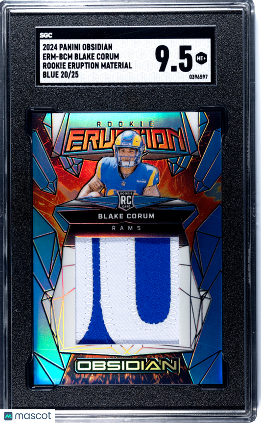 2024 Panini Obsidian Blake Corum #ERM-BCM Rookie Eruption Mat. Blue SGC 9.5