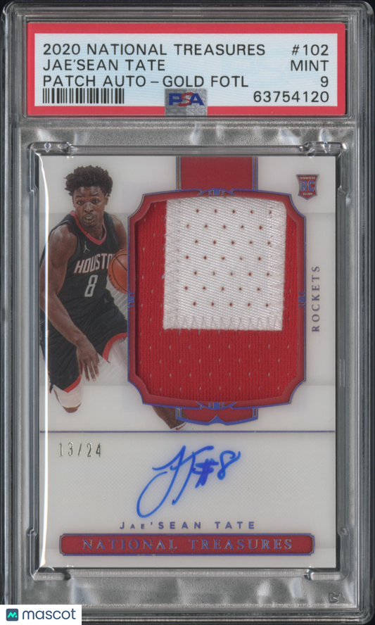 2020 Panini National Treasures Jae’Sean Tate #102 Patch Auto Gold Fotl PSA 9