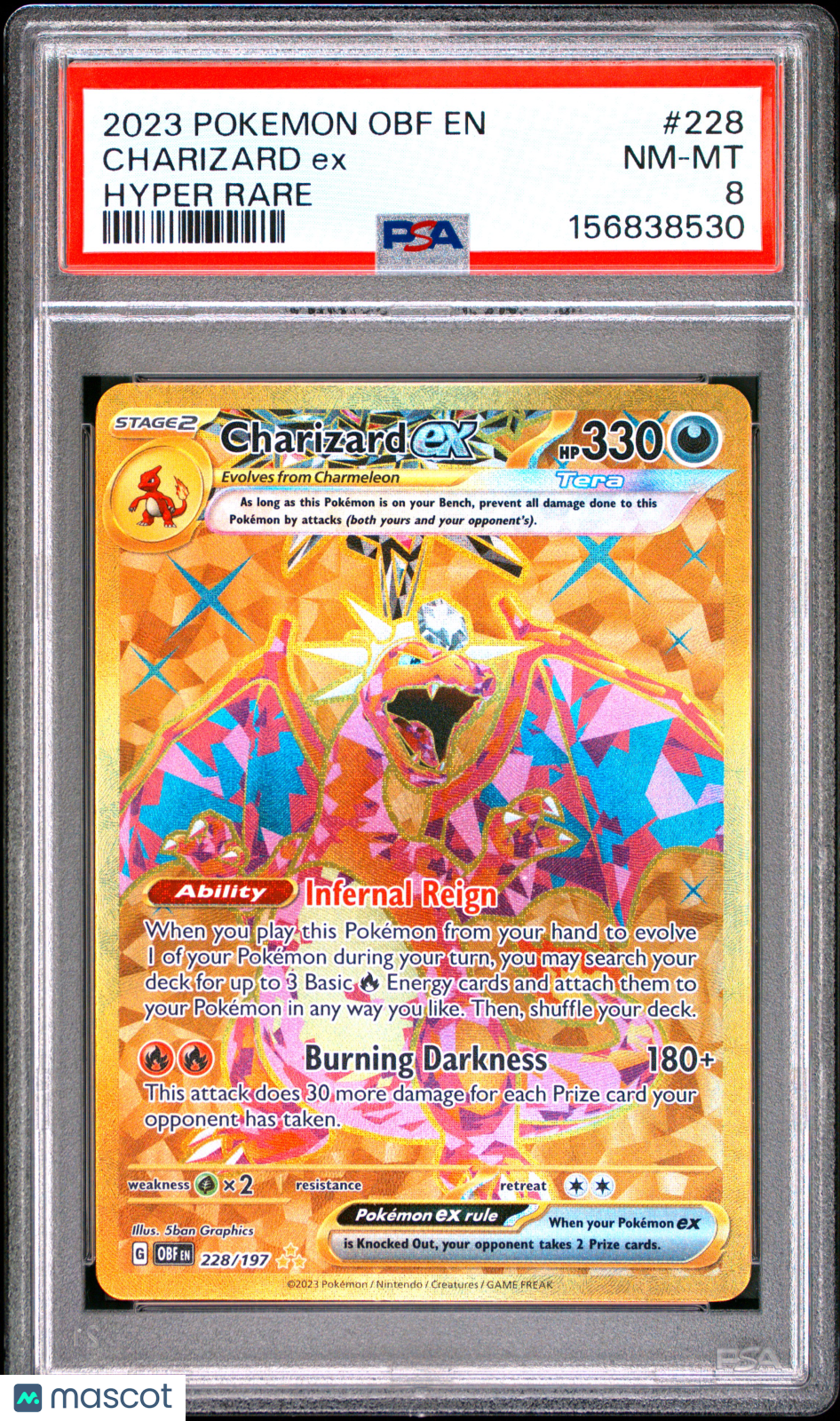2023 Pokemon Obf EN-Obsidian Flames Charizard EX #228 Hyper Rare PSA 8