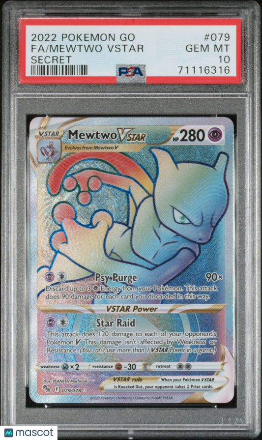 2022 Pokemon Go Mewtwo VSTAR #079 Fa Secret PSA 10