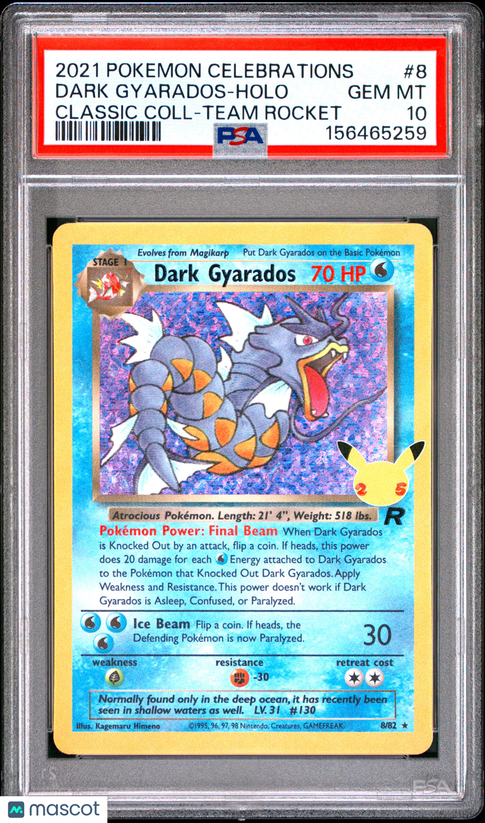 2021 Pokemon Celebrations Classic Collection Dark Gyarados #8 Classic Coll-Team Rocket PSA 10