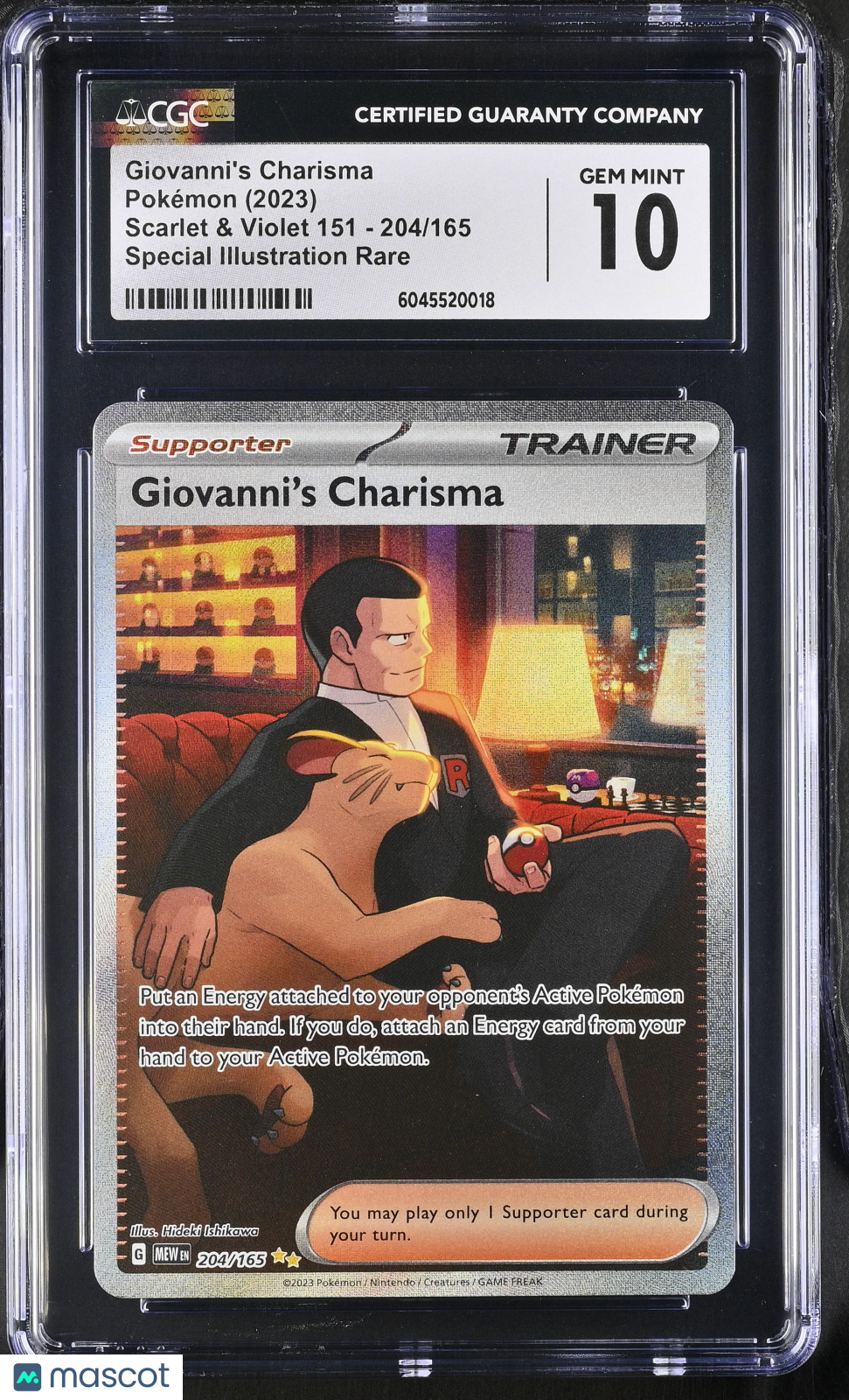 2023 Pokemon Scarlet & Violet 151 Giovanni's Charisma #204/165 CGC 10