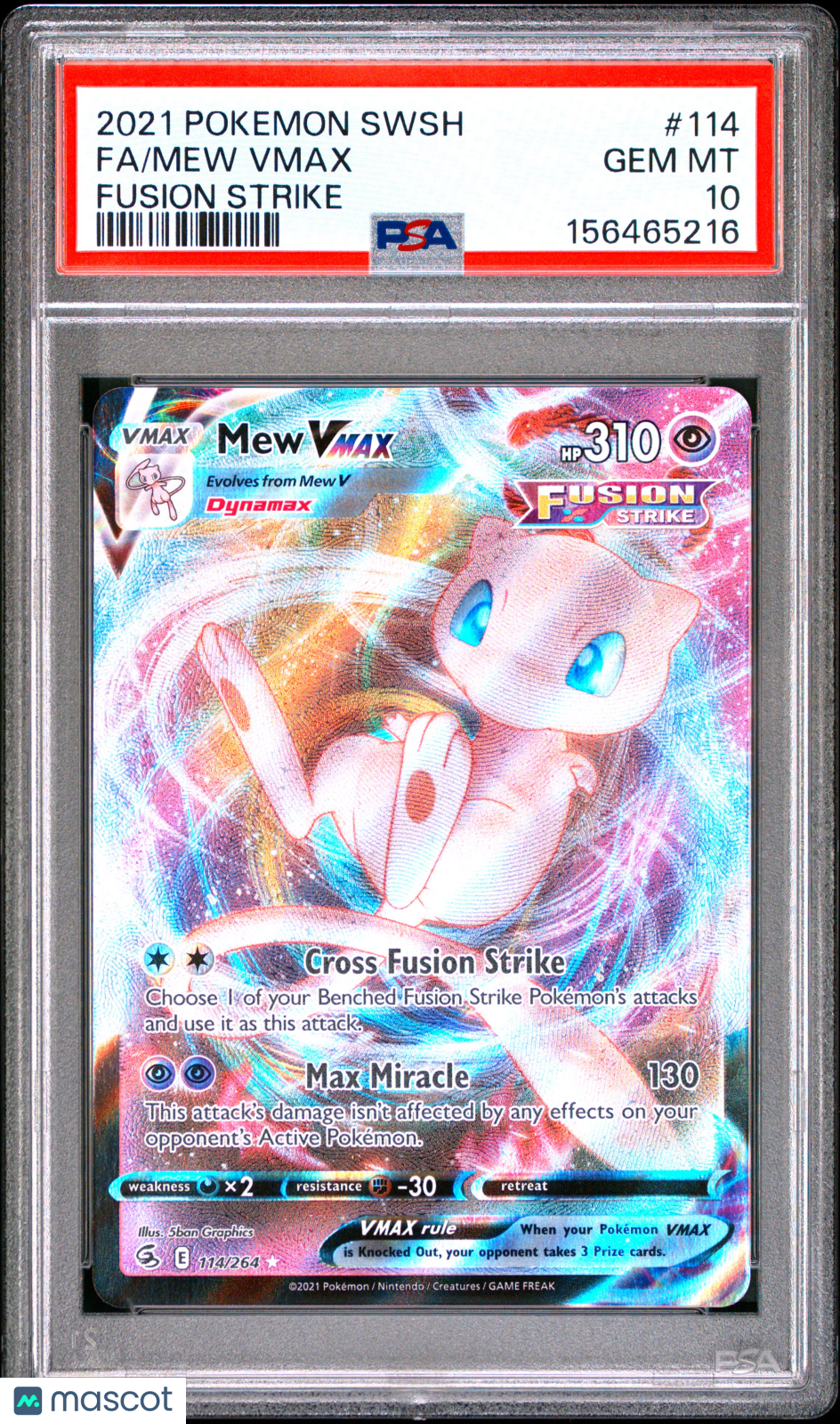 2021 Pokemon Sword & Shield Fusion Strike Mew VMAX #114 Fusion Strike Fa PSA 10