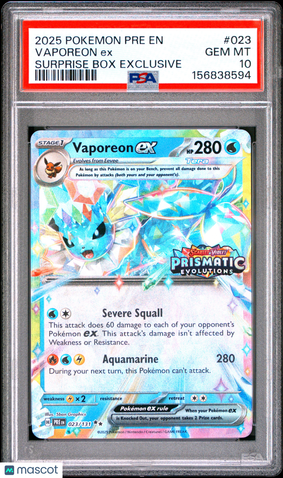 2025 Pokemon Pre EN-Prismatic Evolutions Vaporeon EX #023 PSA 10
