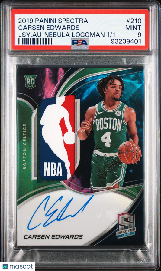 2019 Panini Spectra Carsen Edwards #210 Rookie Auto RPA Nebula Logoman PSA 9