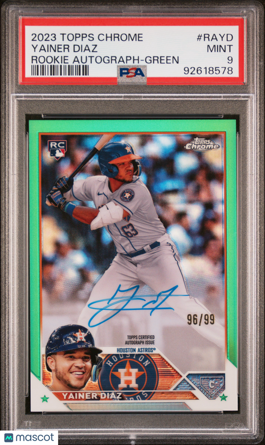 2023 Topps Chrome Rookie Autograph Yainer Diaz #RAYD Green Ref /99 PSA 9