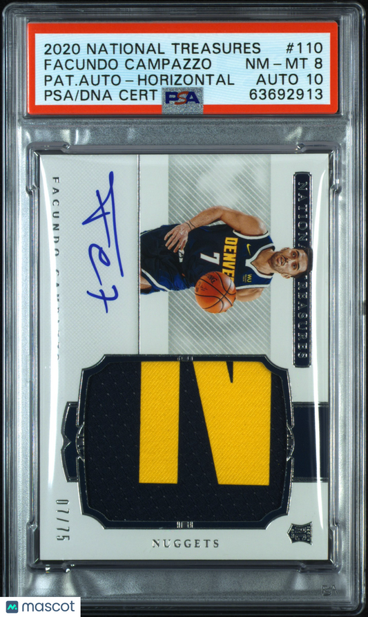 2020 National Treasures Facundo Campazzo #110 Rookie Patch Auto PSA 8 RPA