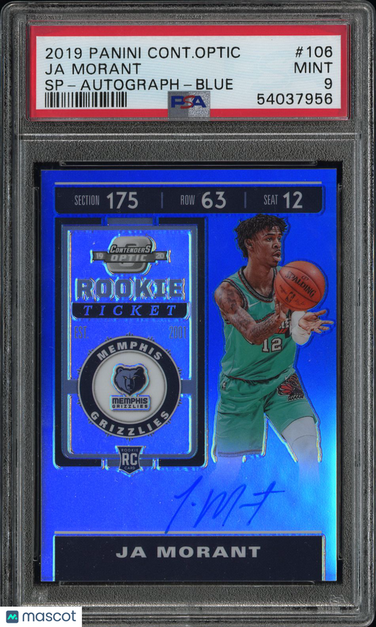 2019 Panini Contenders Optic Ja Morant #106 SP Autograph Blue /99 PSA 9