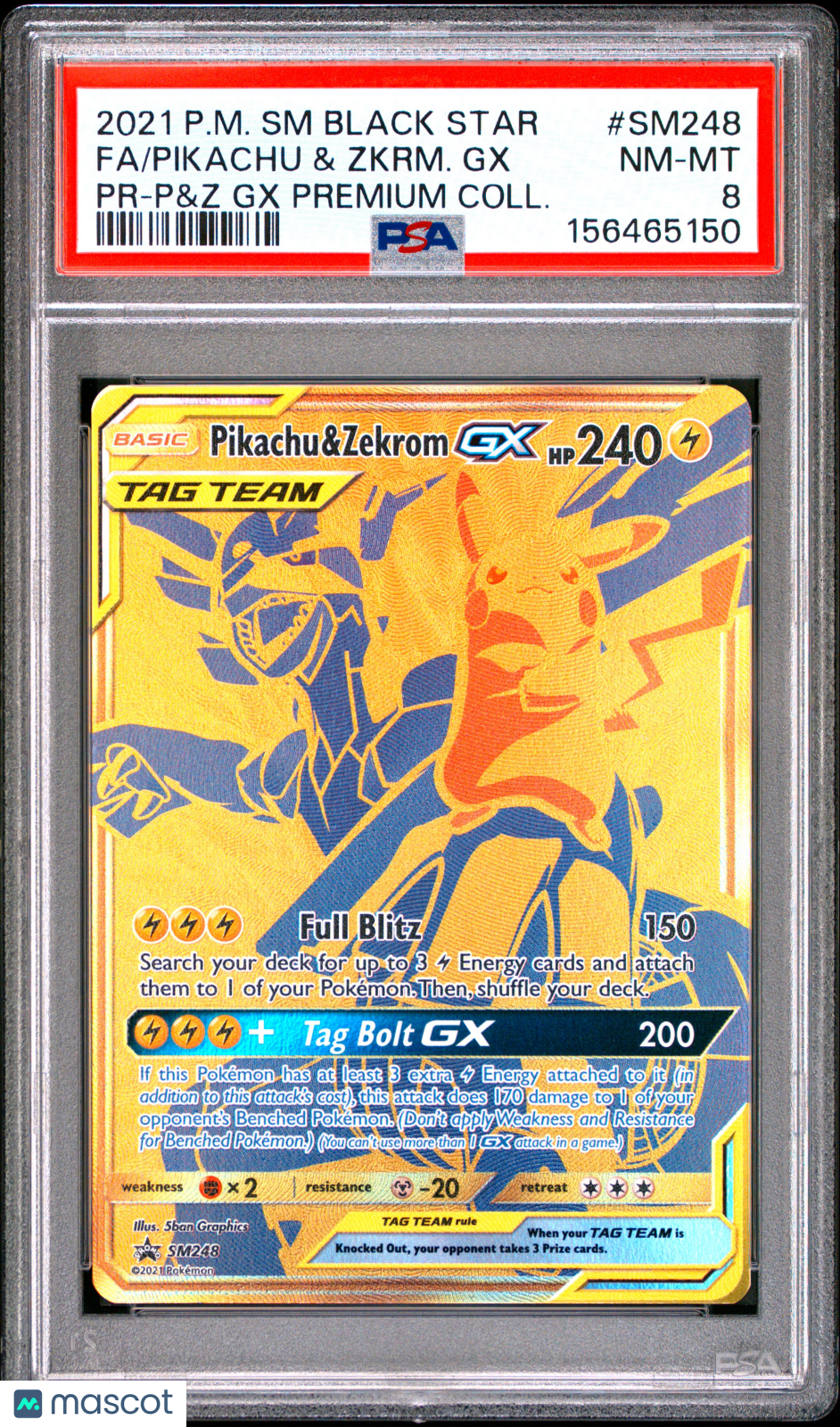 2021 Pokemon SM Black Star Promo Pikachu & Zkrm. GX #SM248 PR-P&Z GX Premium Coll. Fa PSA 8