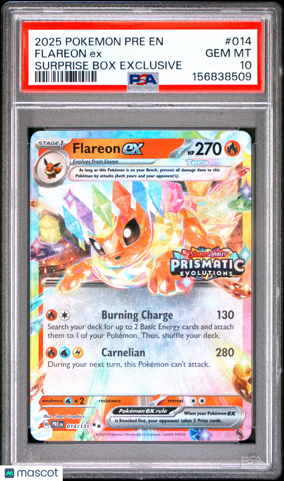 2025 Pokemon Pre EN-Prismatic Evolutions Flareon EX #014 PSA 10