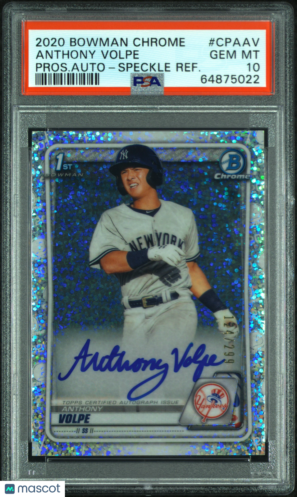 2020 Bowman Chrome Autographs Anthony Volpe #CPAAV Speckle Refractor PSA 10