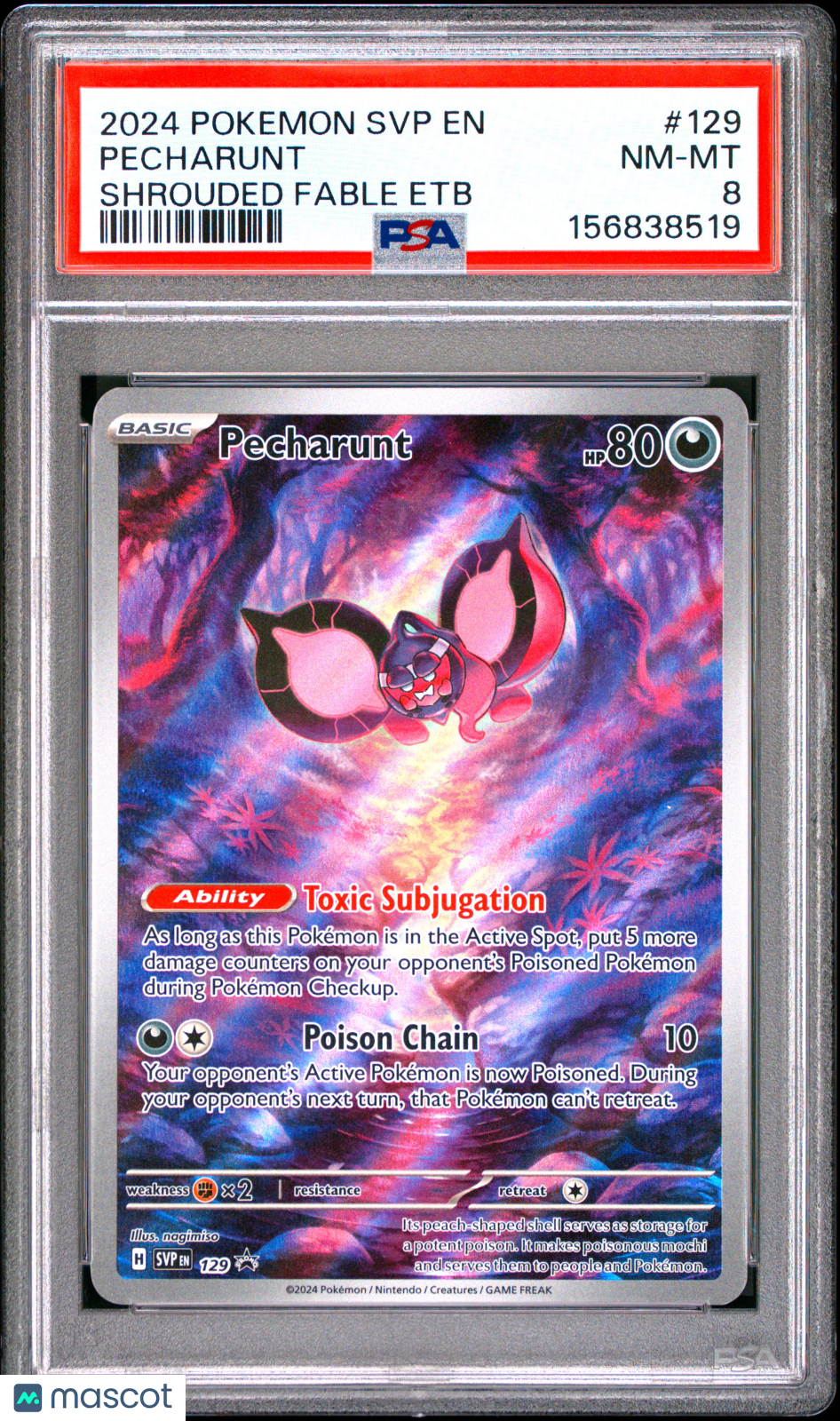 2024 Pokemon SVP EN-SV Black Star Promo Pecharunt #129 PSA 8