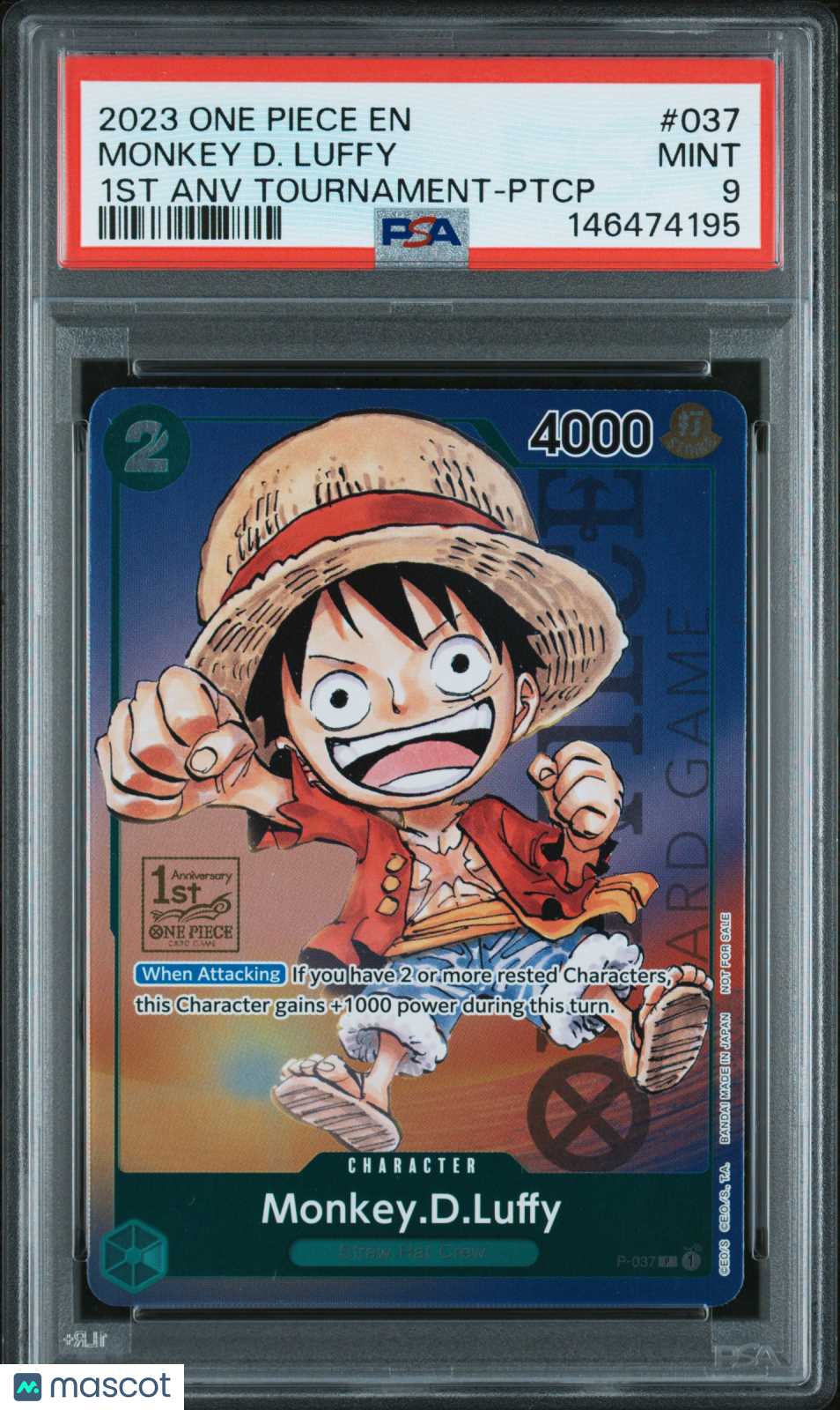 2023 One Piece Promos Monkey D. Luffy #037 1st Anv Tournament-Ptcp PSA 9