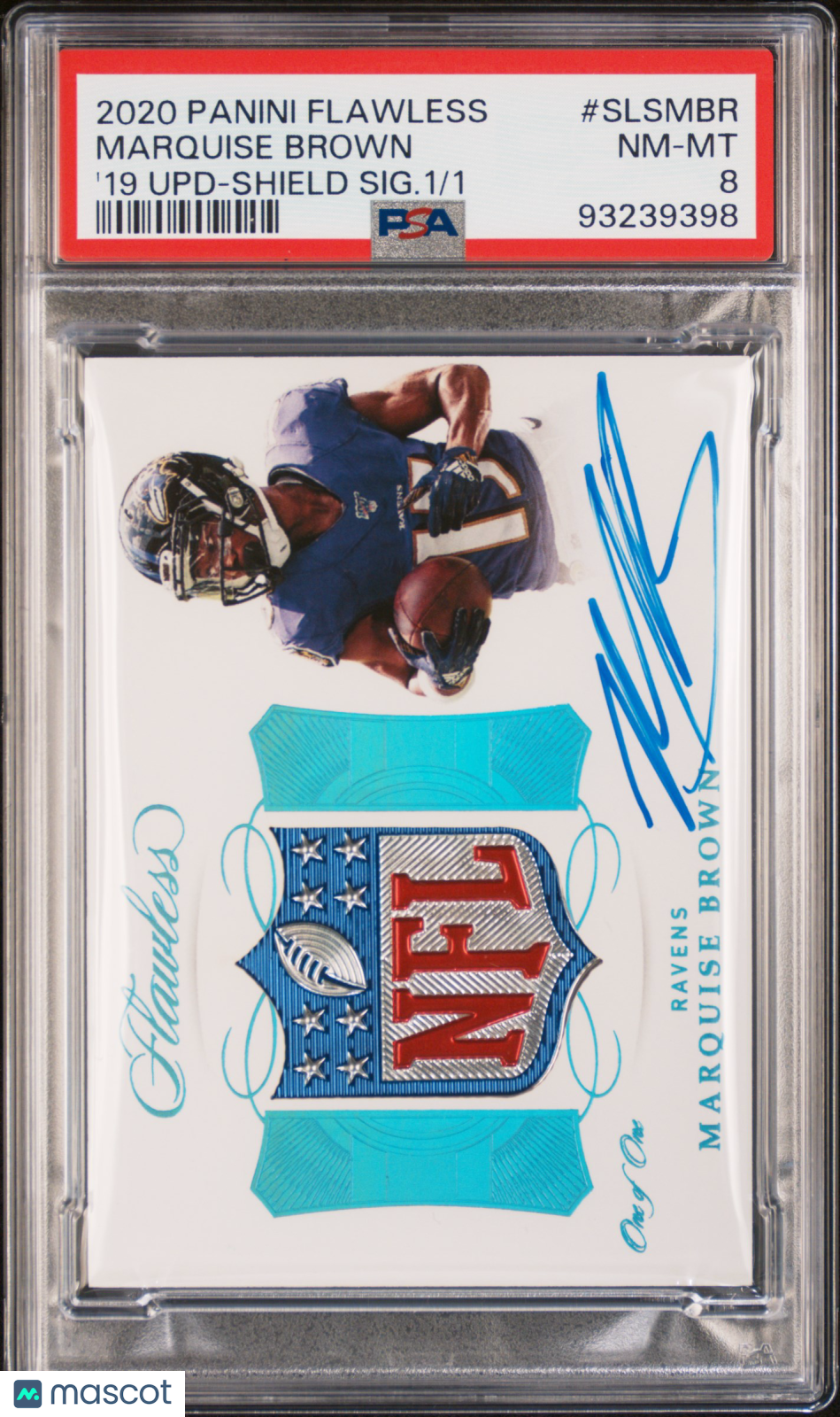 2020 Panini Flawless Marquise Brown #SLSMBR '19 Shield Signature 1/1 PSA 8