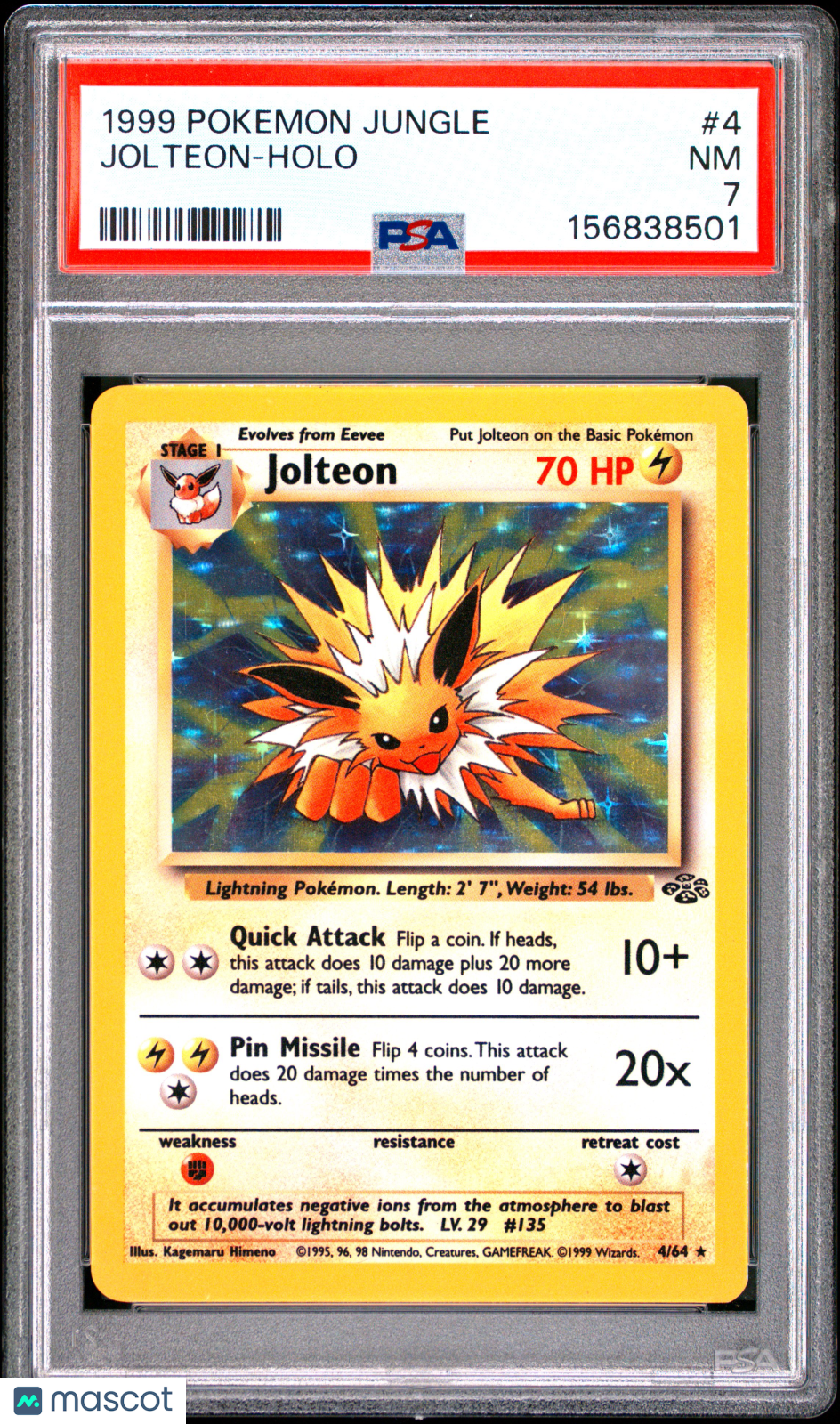 1999 Pokemon Jungle Jolteon #4 PSA 7