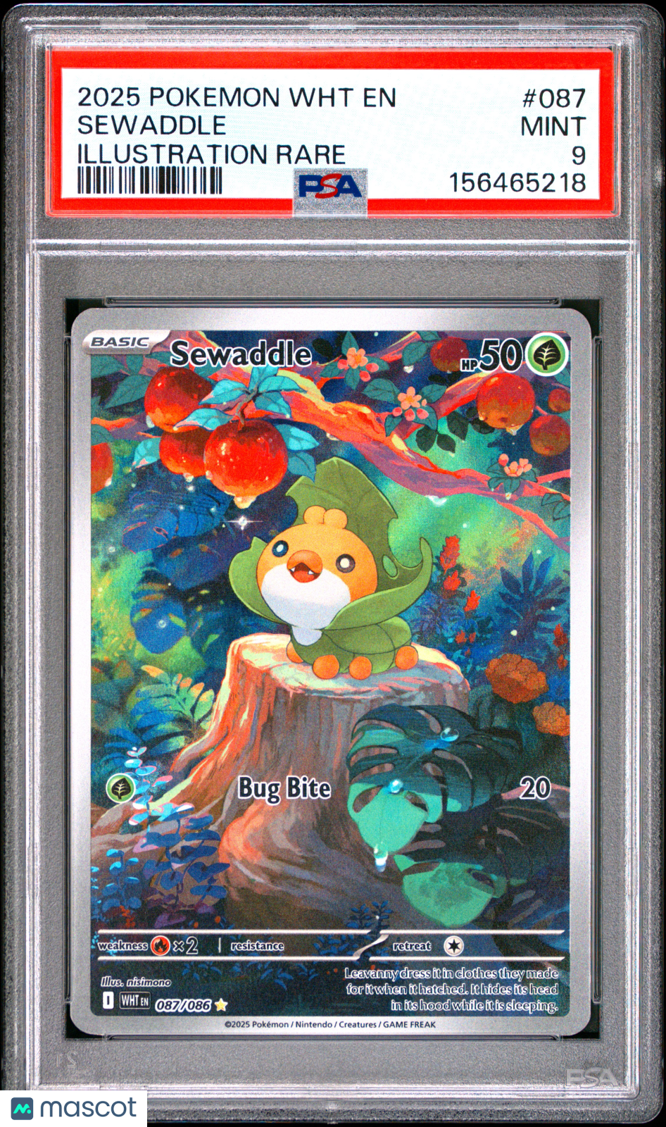 2025 Pokemon WHT EN-White Flare Sewaddle #087 Illustration Rare PSA 9