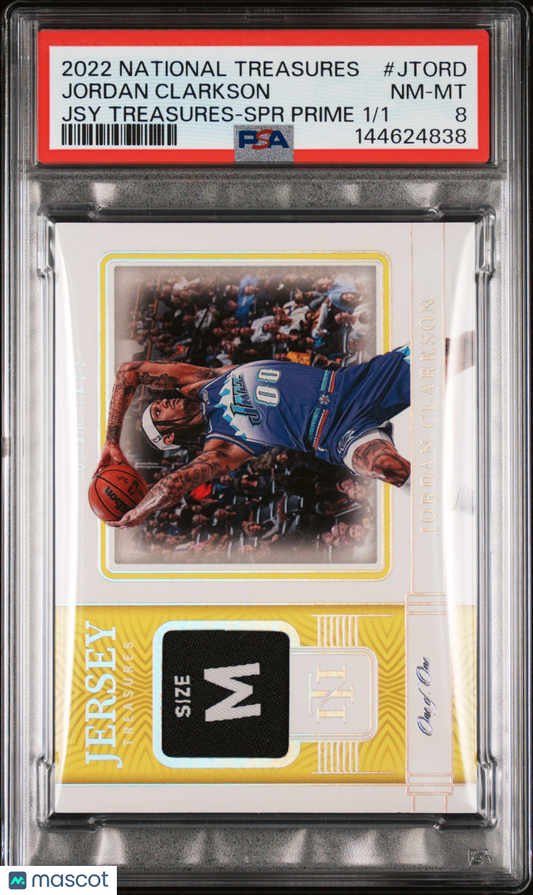 2022 National Treasures Jersey Treasures Jordan Clarkson #JTORD Prime PSA 8