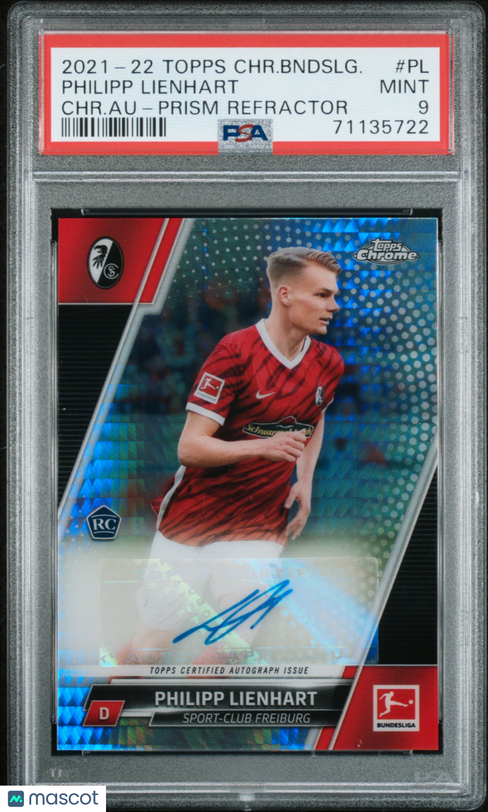 2021 Topps Chrome Bundesliga  Autographs Philipp Lienhart  Prism Refractor PSA 9