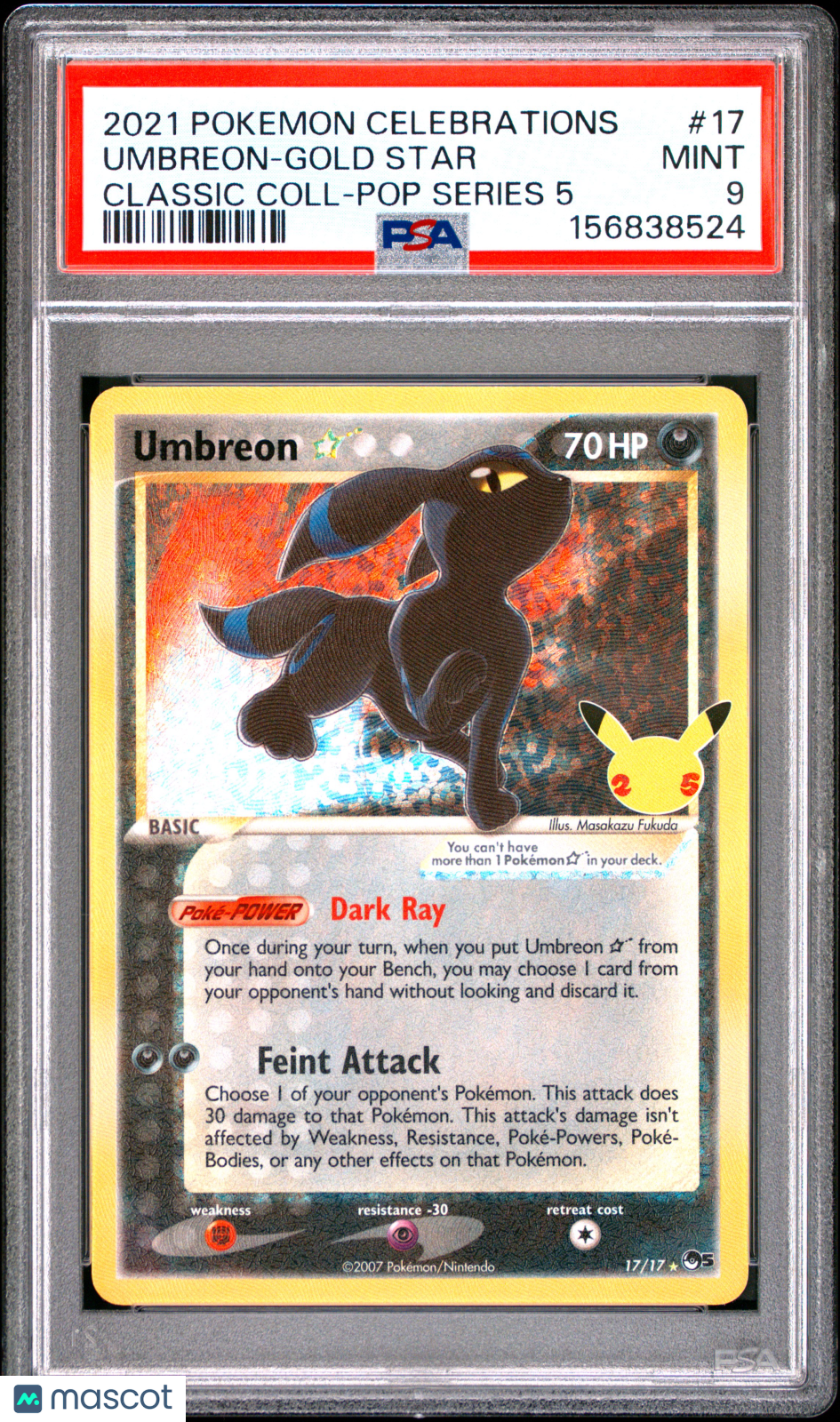 2021 Pokemon Celebrations Classic Collection Umbreon-Gold Star #17 PSA 9