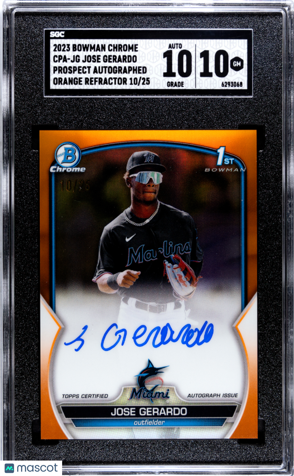 2023 Bowman Chrome Jose Gerardo #CPA-JG Pros. Autograph Orange Refractor /25 SGC 10