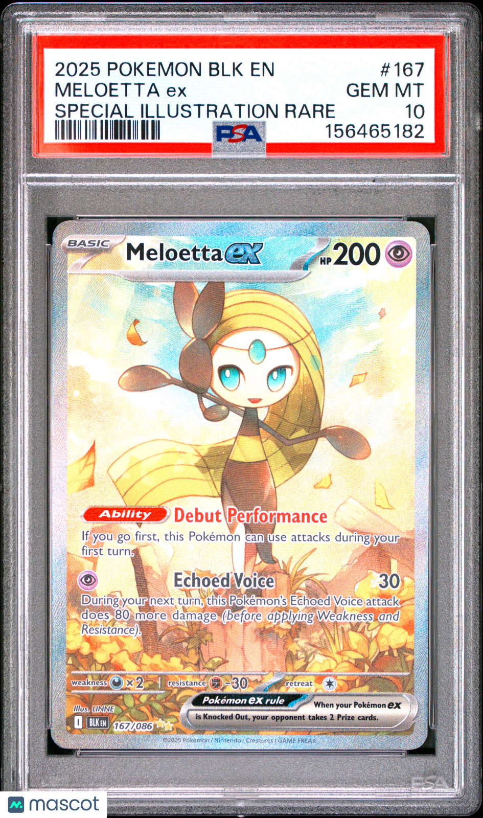 2025 Pokemon BLK EN-Black Bolt Meloetta EX #167 Special Illustration Rare PSA 10