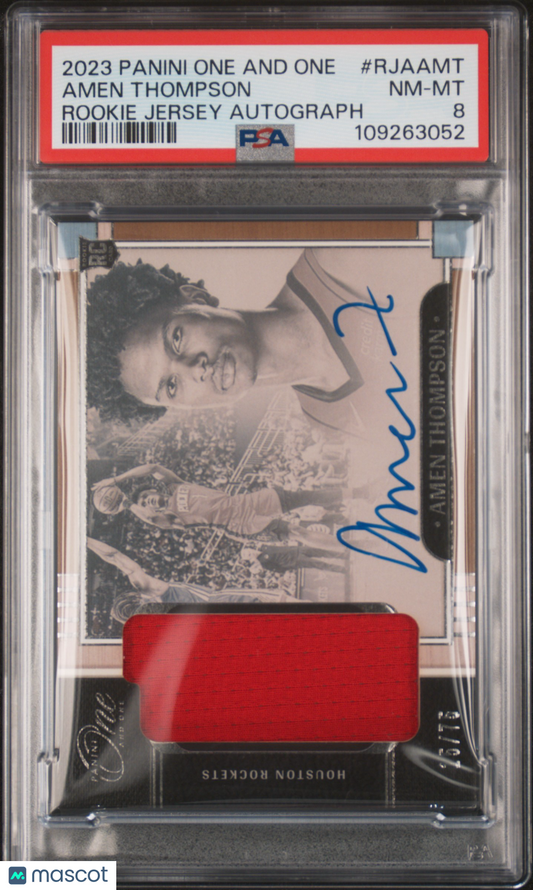 2023 Panini One And One Rookie Jersey Autographs Amen Thompson #RJAAMT /75 PSA 8