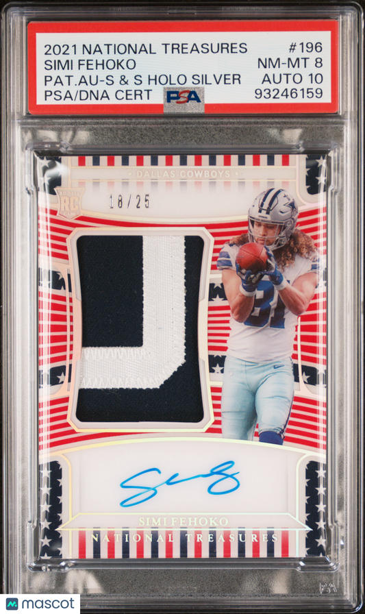 2021 Panini National Treasures Simi Fehoko #196 RPA Stars & Stripes PSA 8