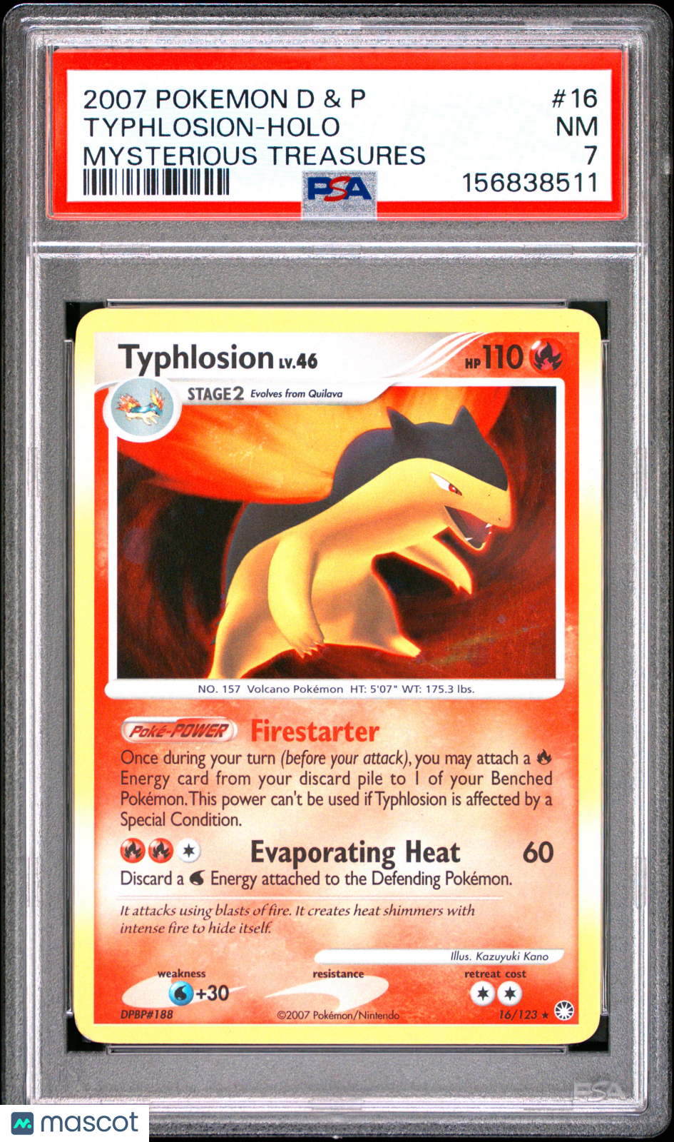 2007 Pokemon Diamond & Pearl Mysterious Treasures Typhlosion #16 PSA 7