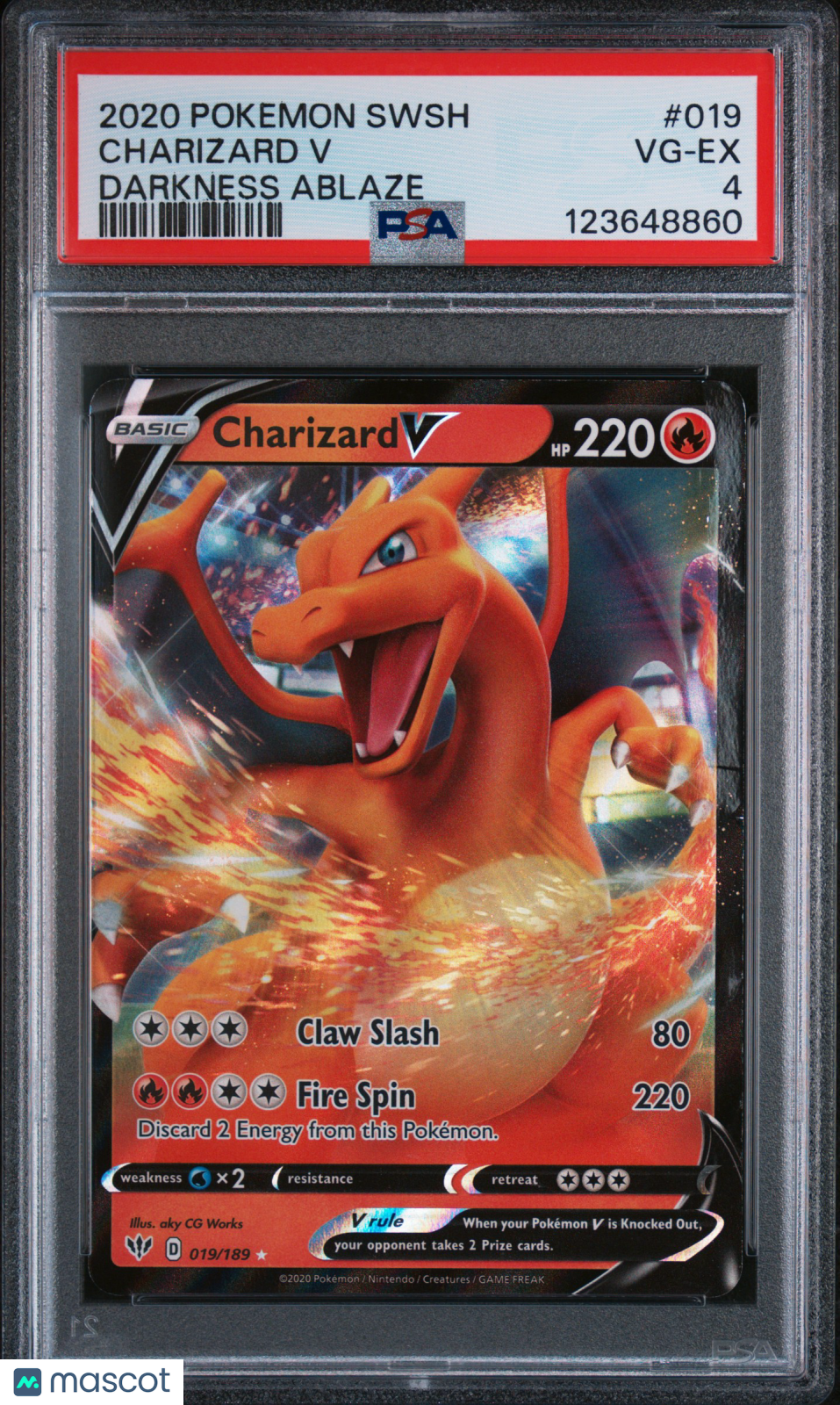 2020 Pokemon Sword & Shield Darkness Ablaze Charizard V #019 PSA 4