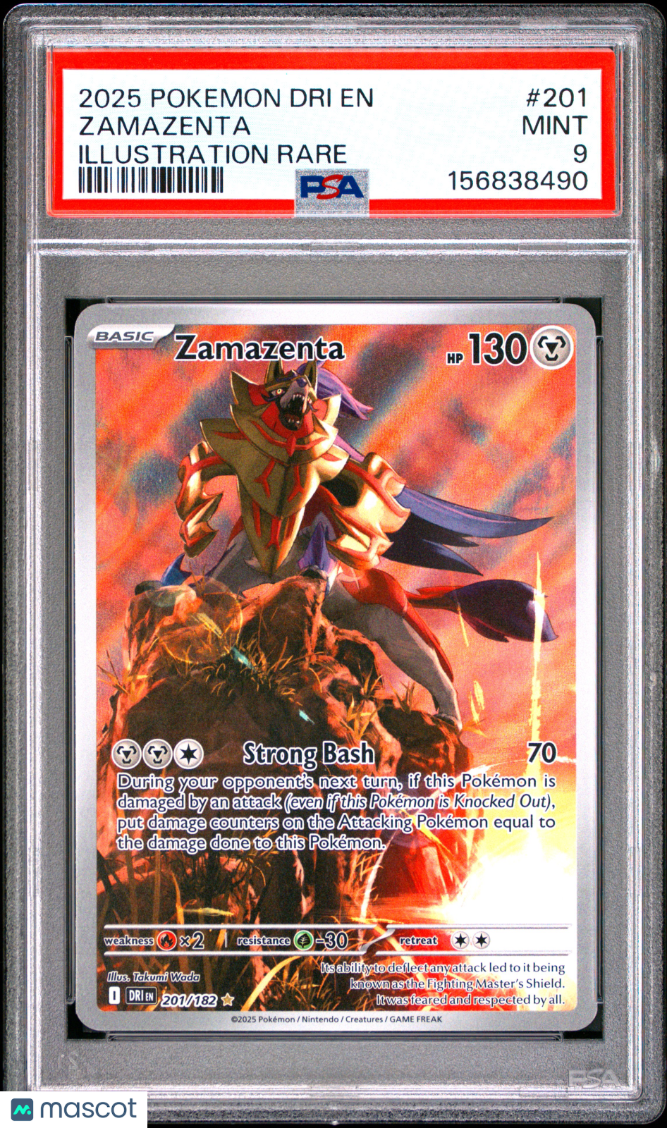 2025 Pokemon Dri EN-Destined Rivals Zamazenta #201 Illustration Rare PSA 9