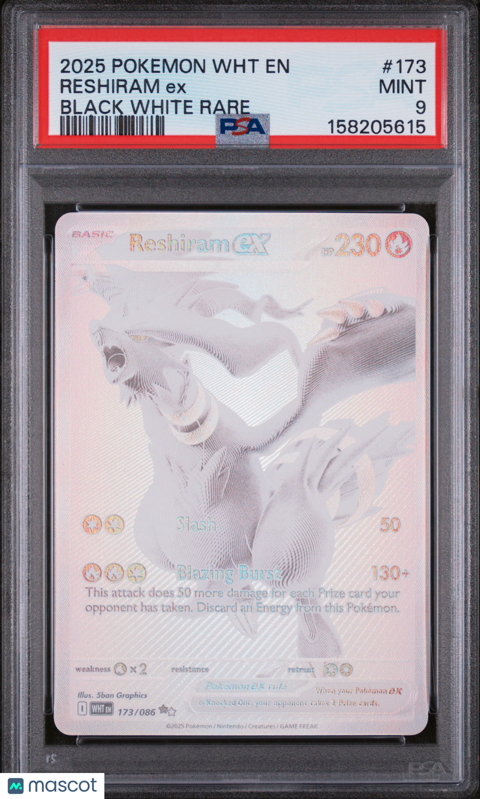 2025 Pokemon WHT EN-White Flare Reshiram EX #173 Black White Rare PSA 9